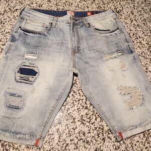Distressed Light Blue Denim Shorts
